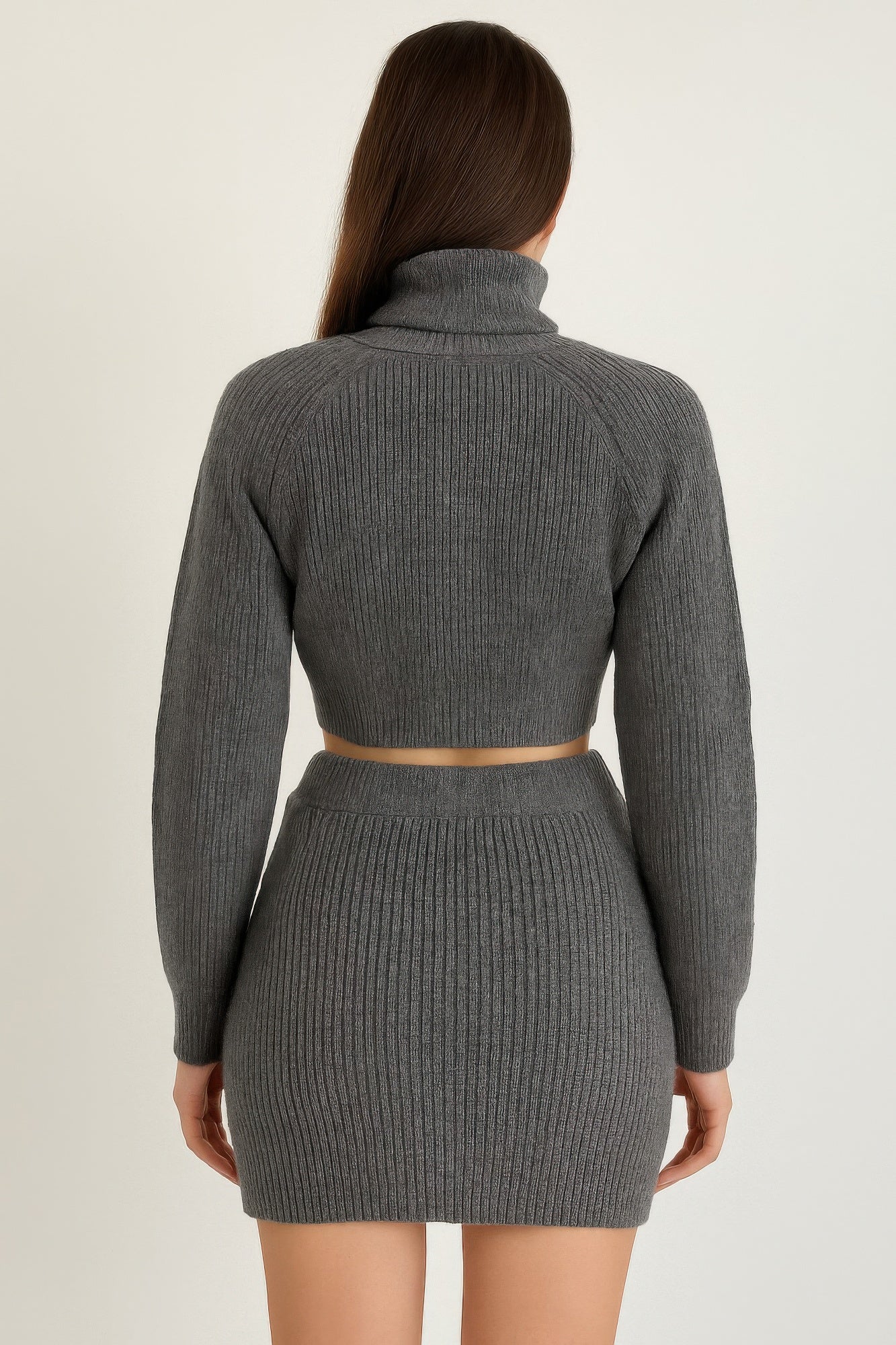 Knit Mock Neck Top And Skirt - ZumBuys