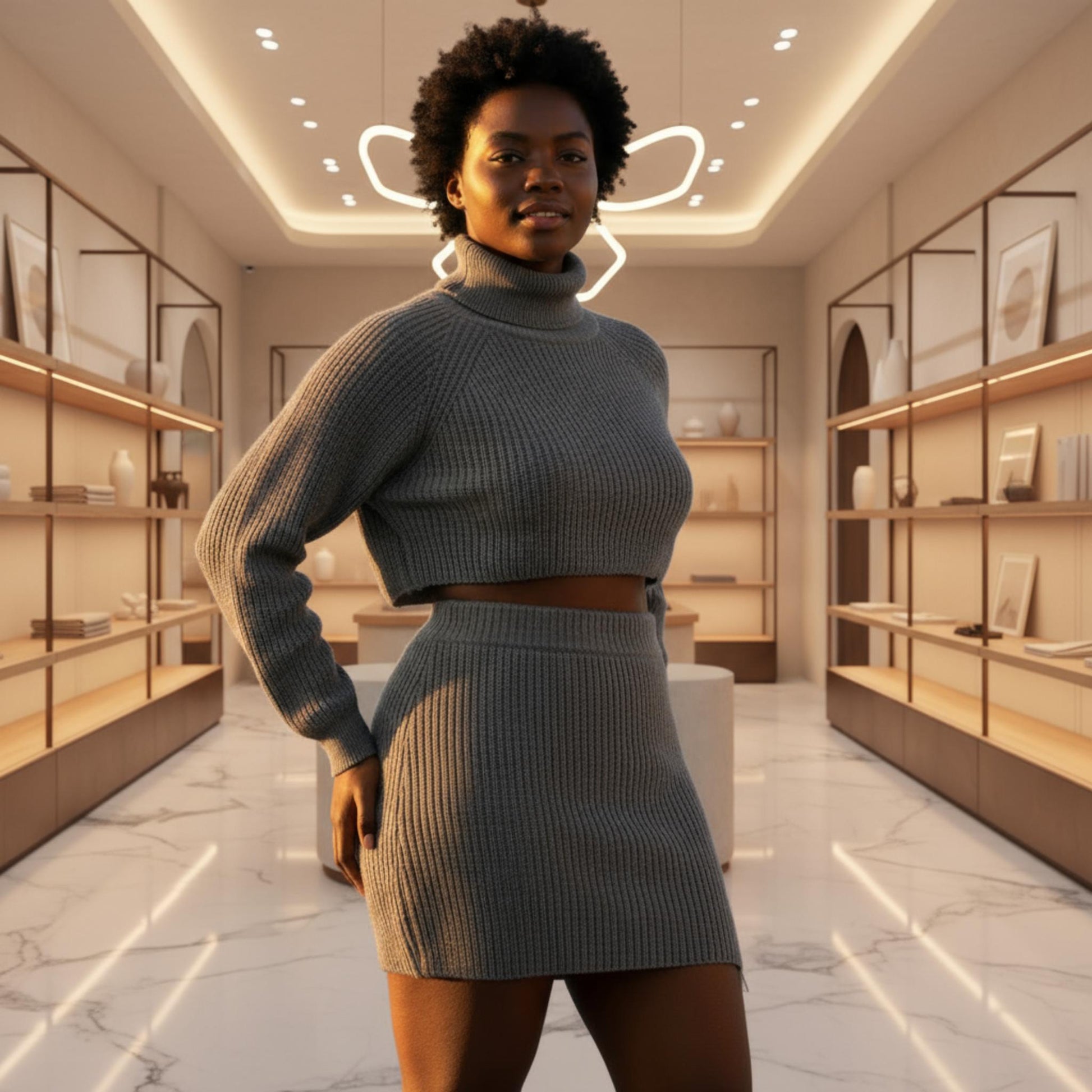 Knit Mock Neck Top And Skirt - ZumBuys