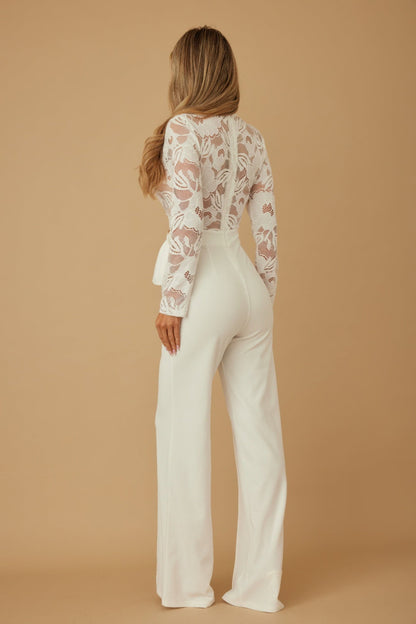 Lace Crochet Long Sleeve Jumpsuit - ZumBuys
