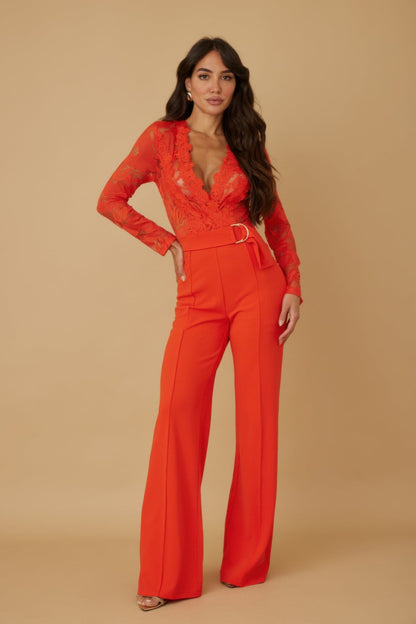 Lace Crochet Long Sleeve Jumpsuit - ZumBuys