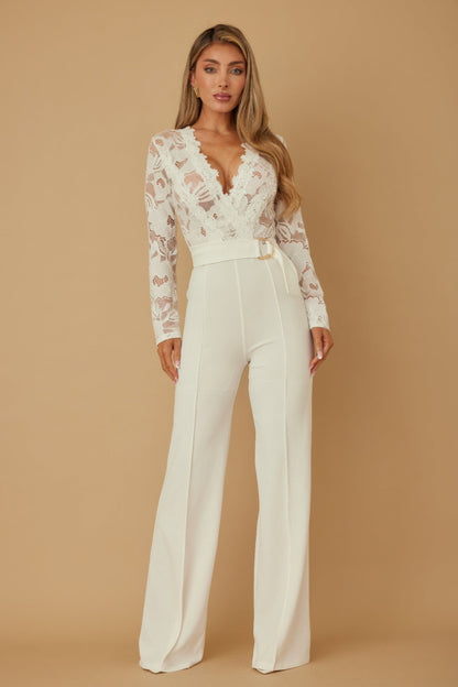 Lace Crochet Long Sleeve Jumpsuit - ZumBuys