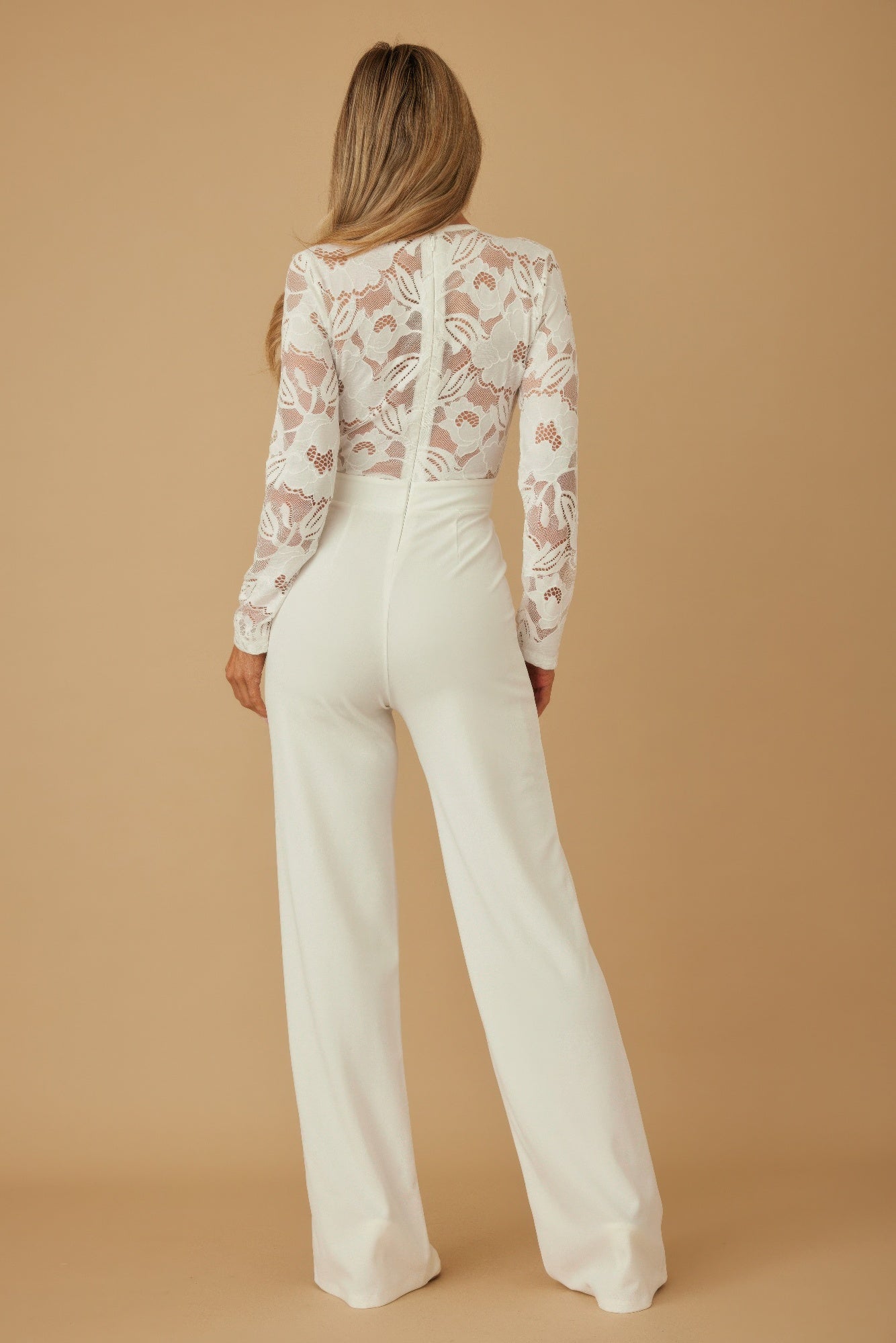 Lace Crochet Long Sleeve Jumpsuit - ZumBuys
