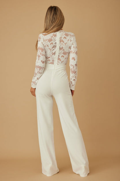 Lace Crochet Long Sleeve Jumpsuit - ZumBuys