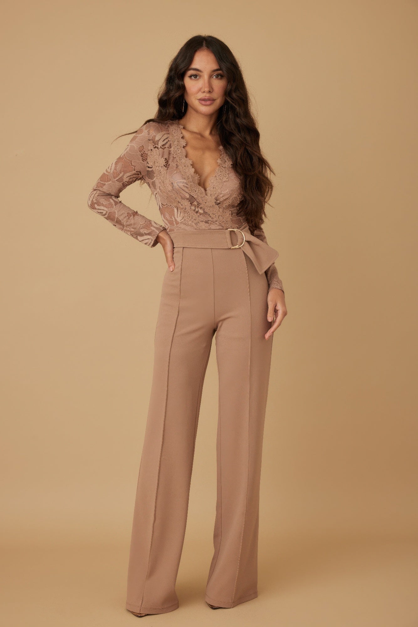Lace Crochet Long Sleeve Jumpsuit - ZumBuys