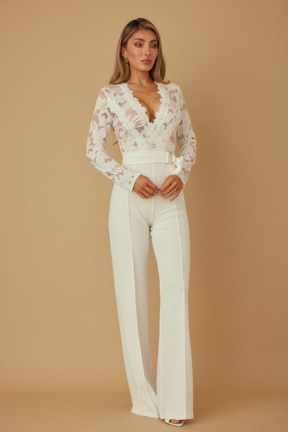 Lace Crochet Long Sleeve Jumpsuit - ZumBuys