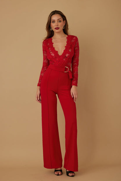 Lace Crochet Long Sleeve Jumpsuit - ZumBuys
