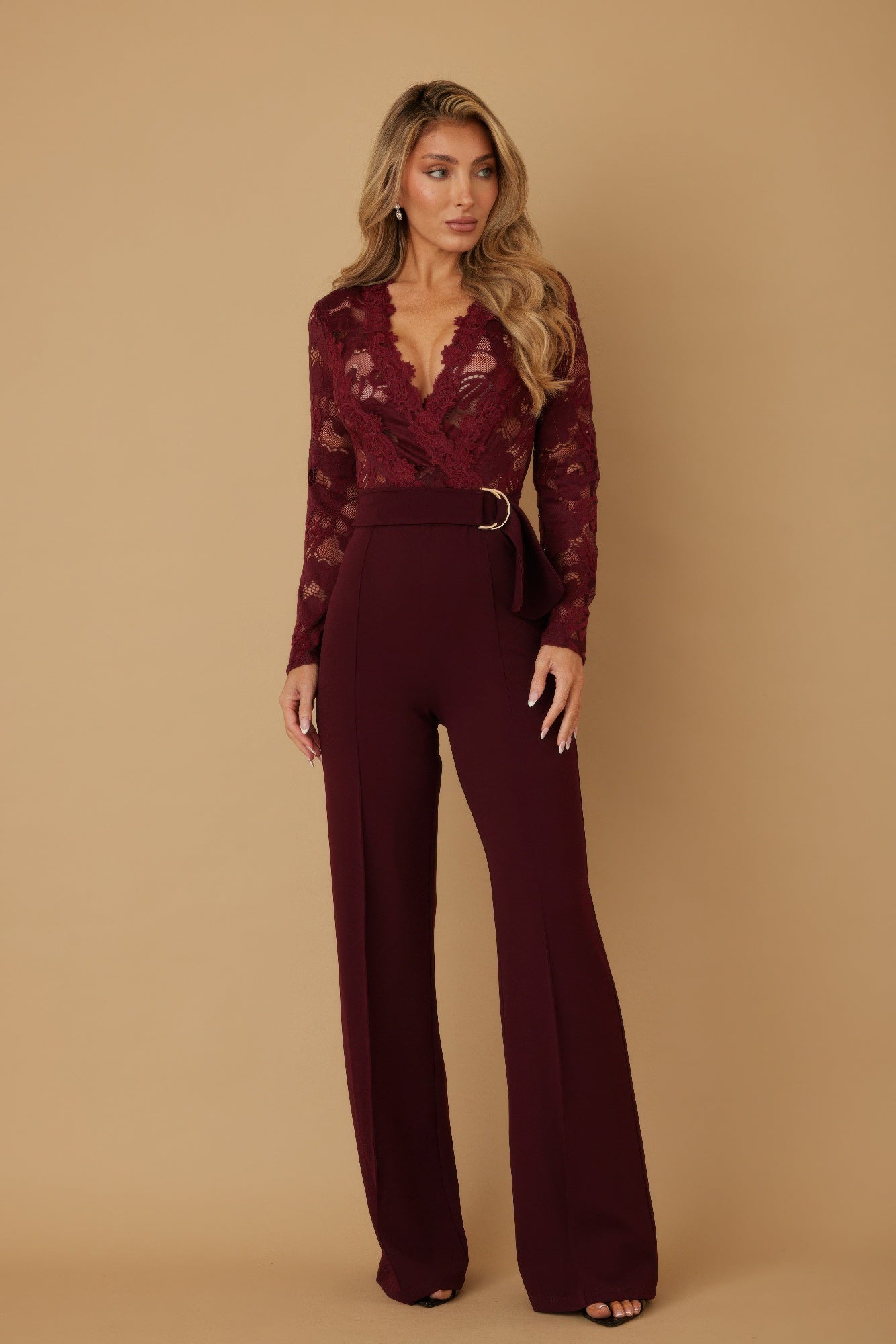 Lace Crochet Long Sleeve Jumpsuit - ZumBuys