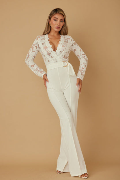 Lace Crochet Long Sleeve Jumpsuit - ZumBuys
