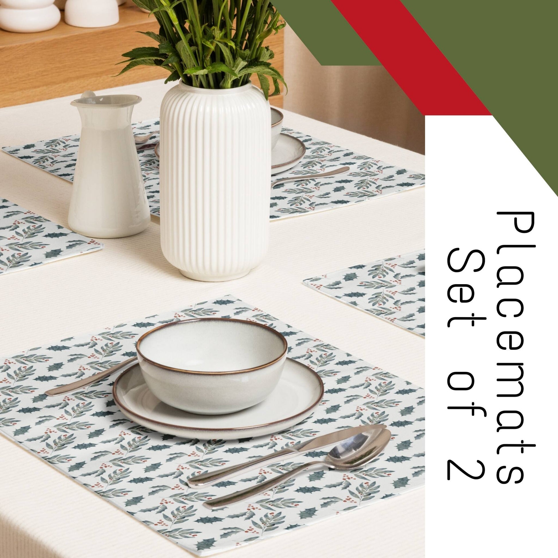 Leaves and Holly Placemat, 2pc - ZumBuys