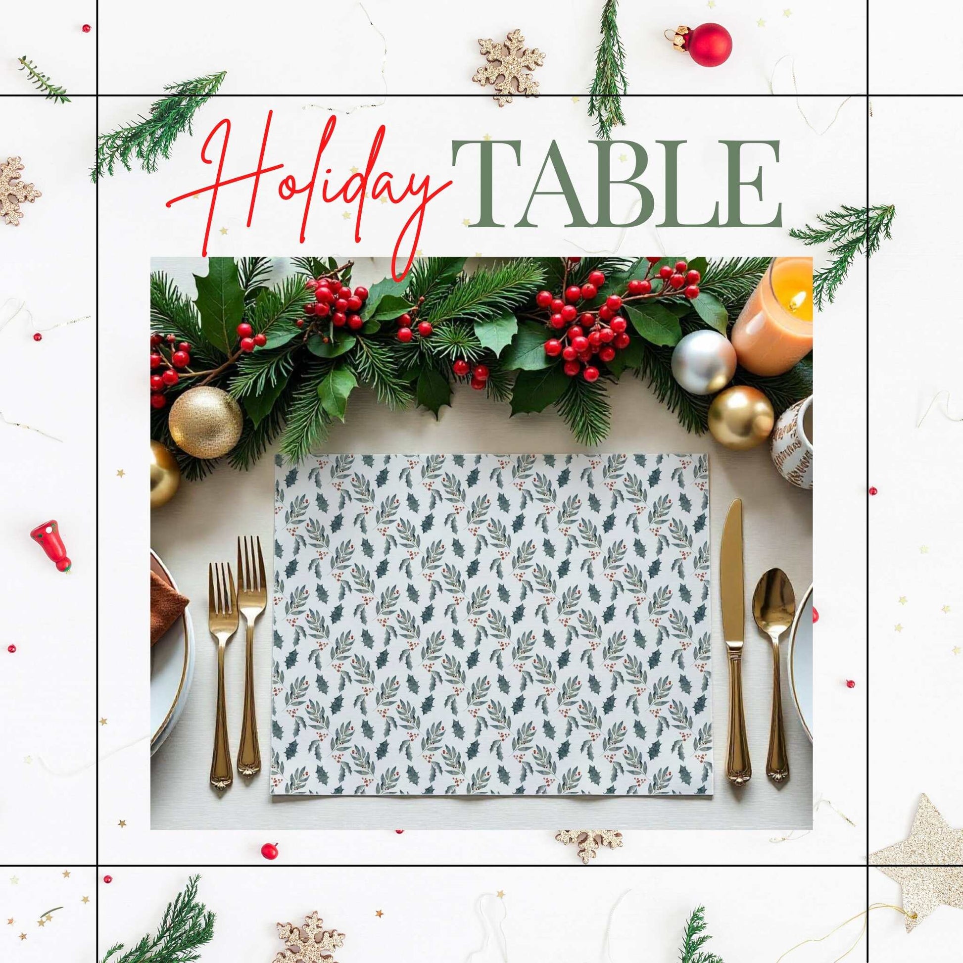 Leaves and Holly Placemat, 2pc - ZumBuys