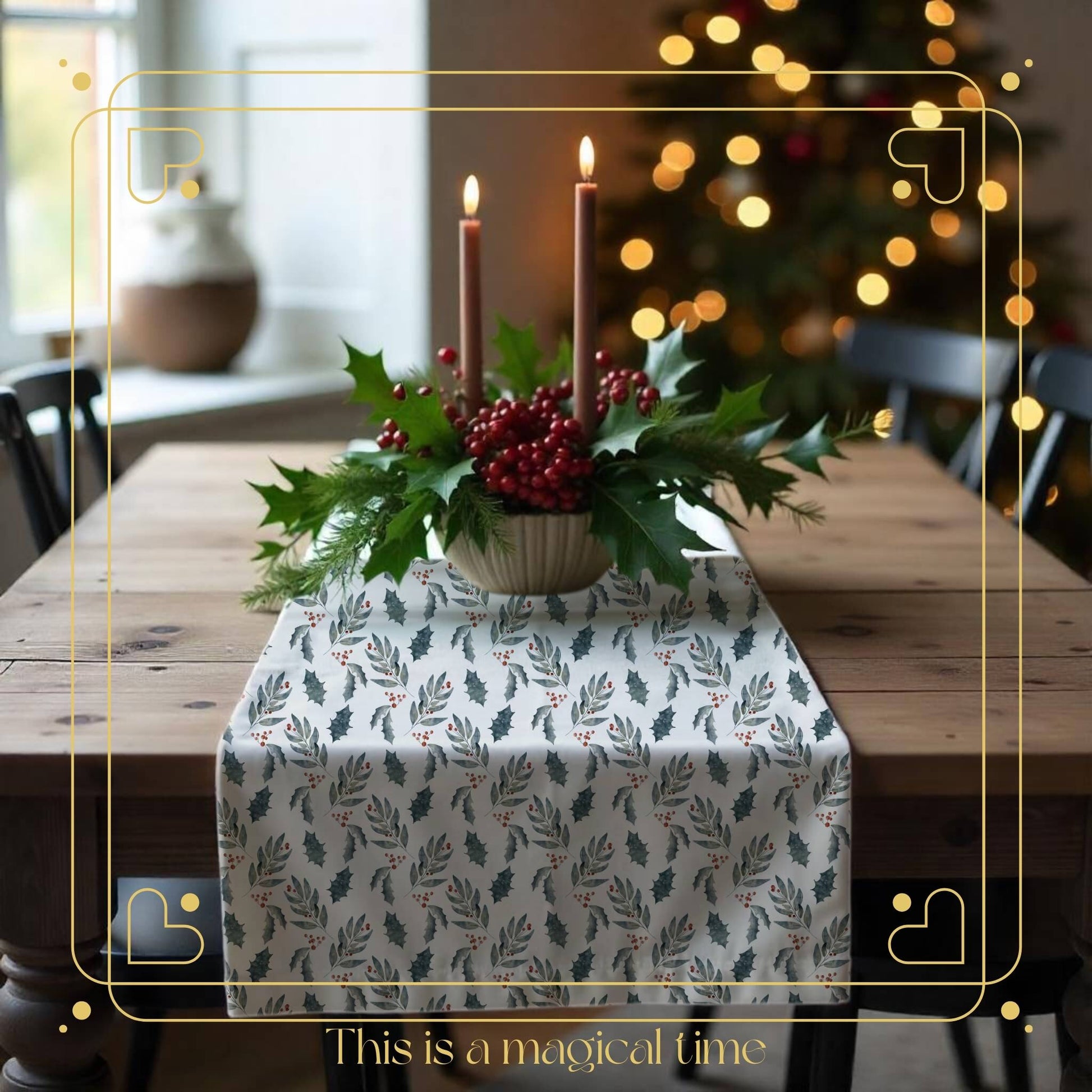 Leaves and Holly Table Runner (Cotton, Poly) - ZumBuys