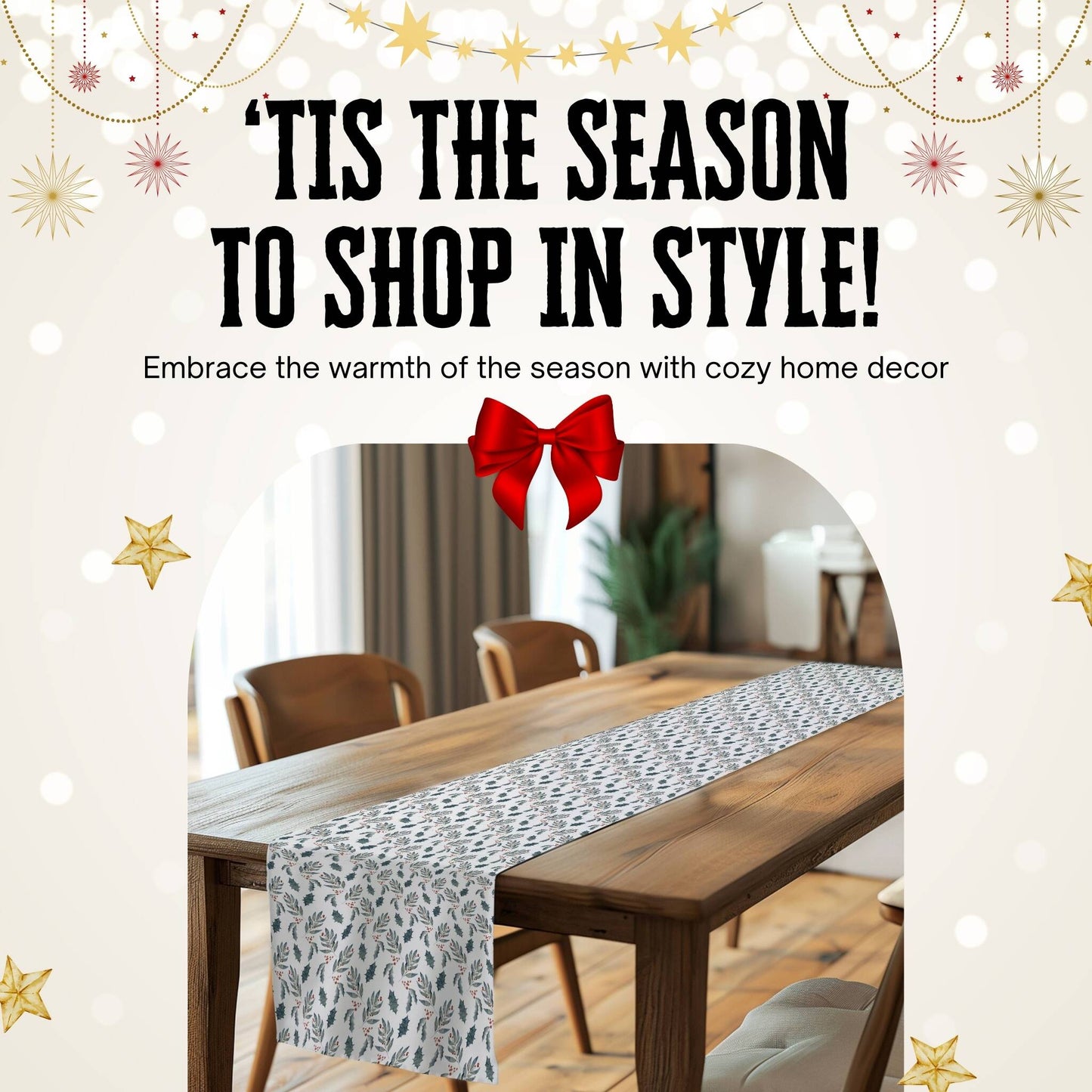 Leaves and Holly Table Runner (Cotton, Poly) - ZumBuys