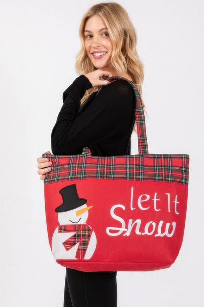 Let It Snow Letter Snowman Christmas Tote Bag - ZumBuys