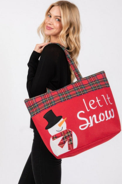 Let It Snow Letter Snowman Christmas Tote Bag - ZumBuys