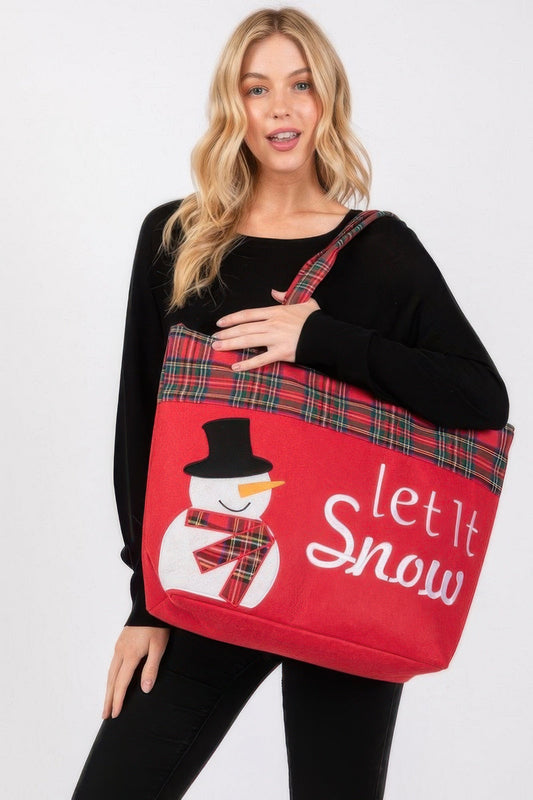 Let It Snow Letter Snowman Christmas Tote Bag - ZumBuys