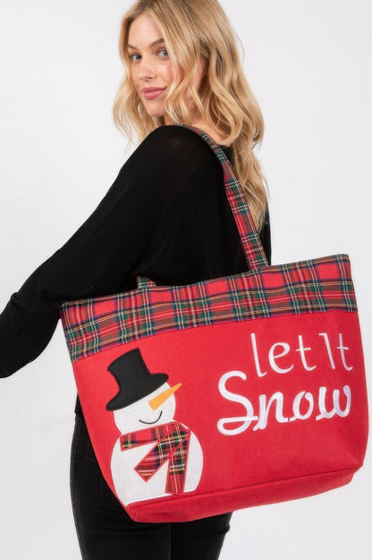 Let It Snow Letter Snowman Christmas Tote Bag - ZumBuys