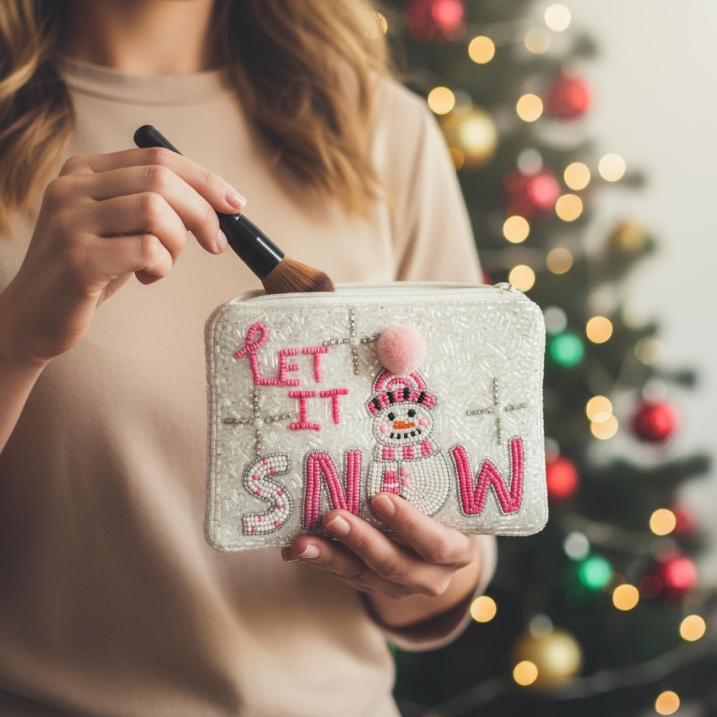 Let It Snowman Rhinestone Seed Bead Coin Bag - ZumBuys