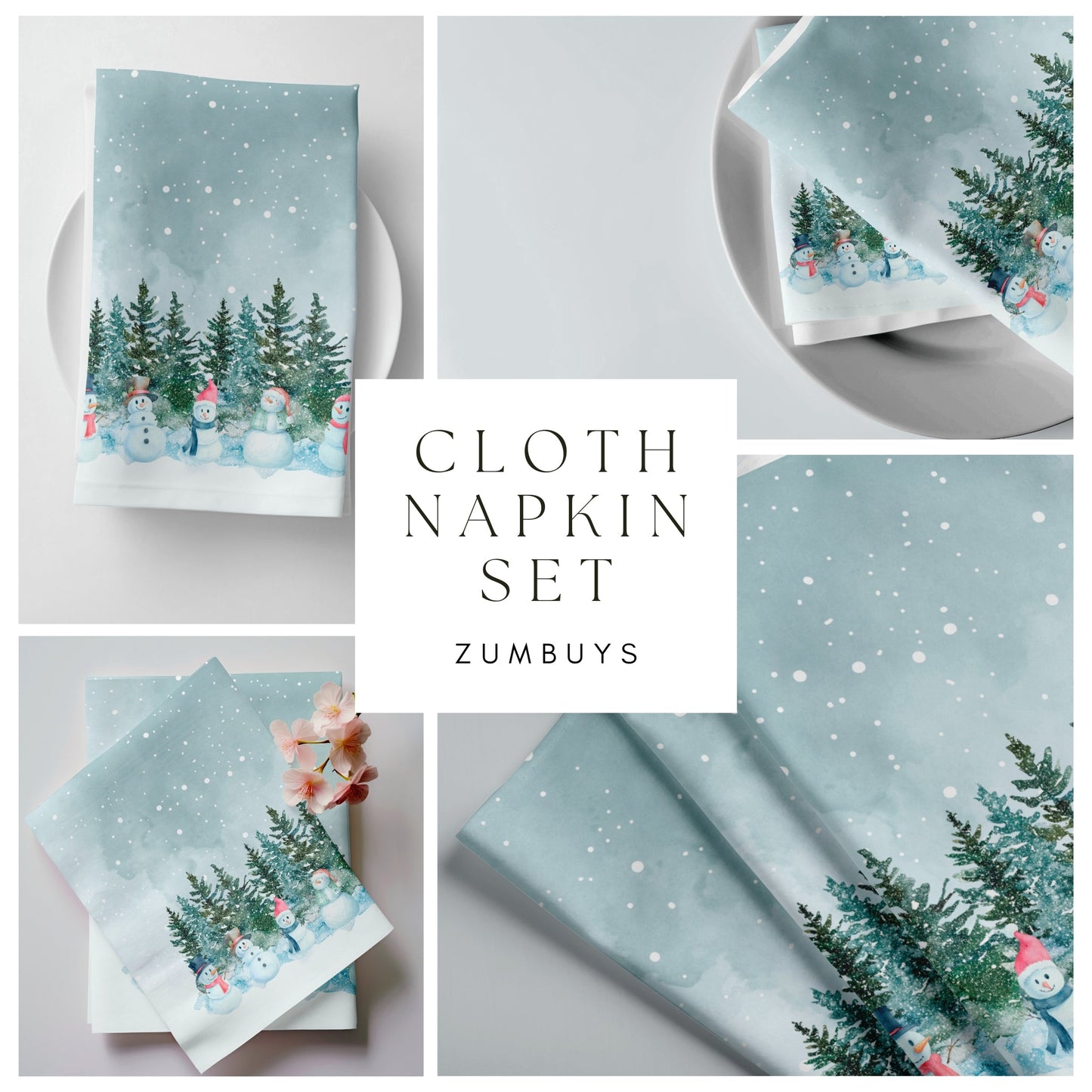 Set of four Let it Snowmen Cloth Napkins.