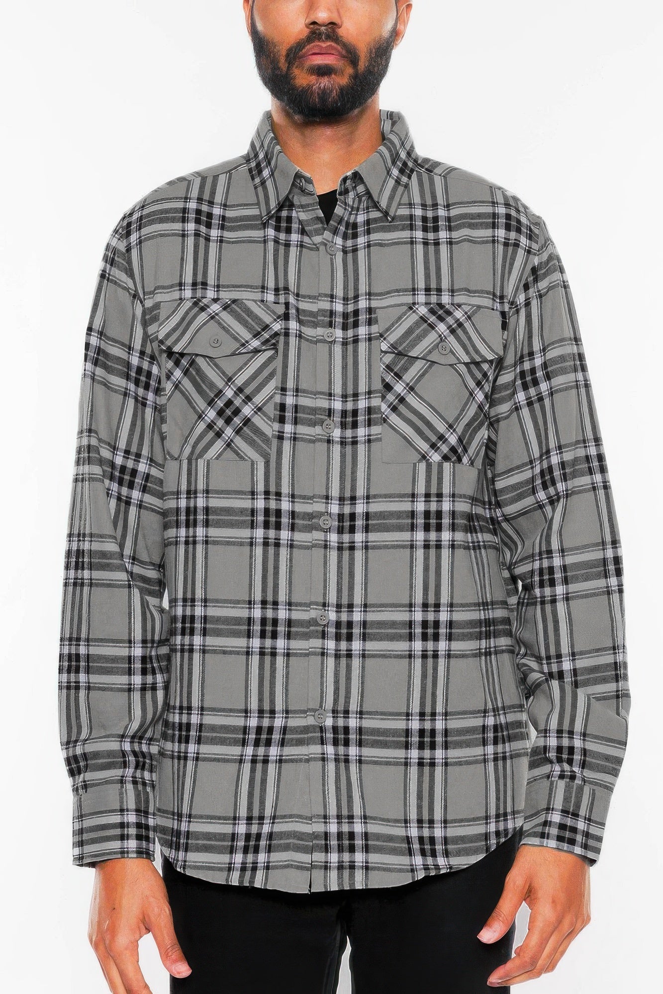 Long Sleeve Flannel Full Plaid Checkered Shirt - ZumBuys