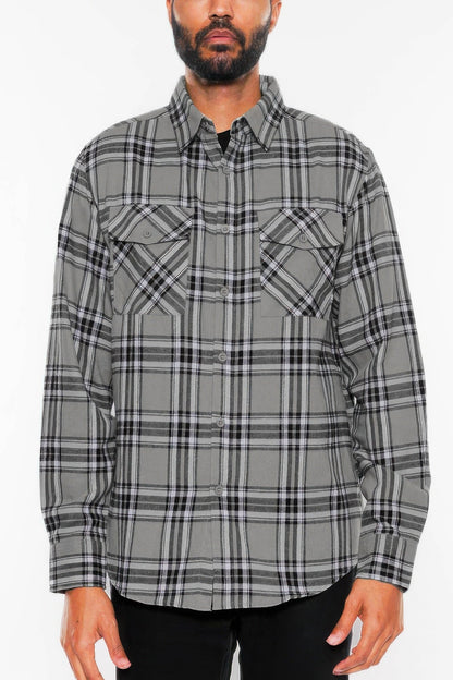 Long Sleeve Flannel Full Plaid Checkered Shirt - ZumBuys