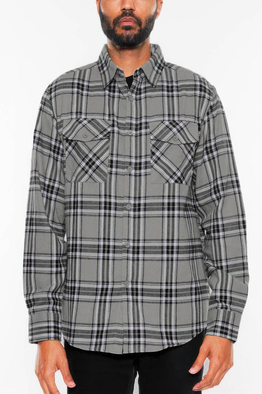Long Sleeve Flannel Full Plaid Checkered Shirt - ZumBuys
