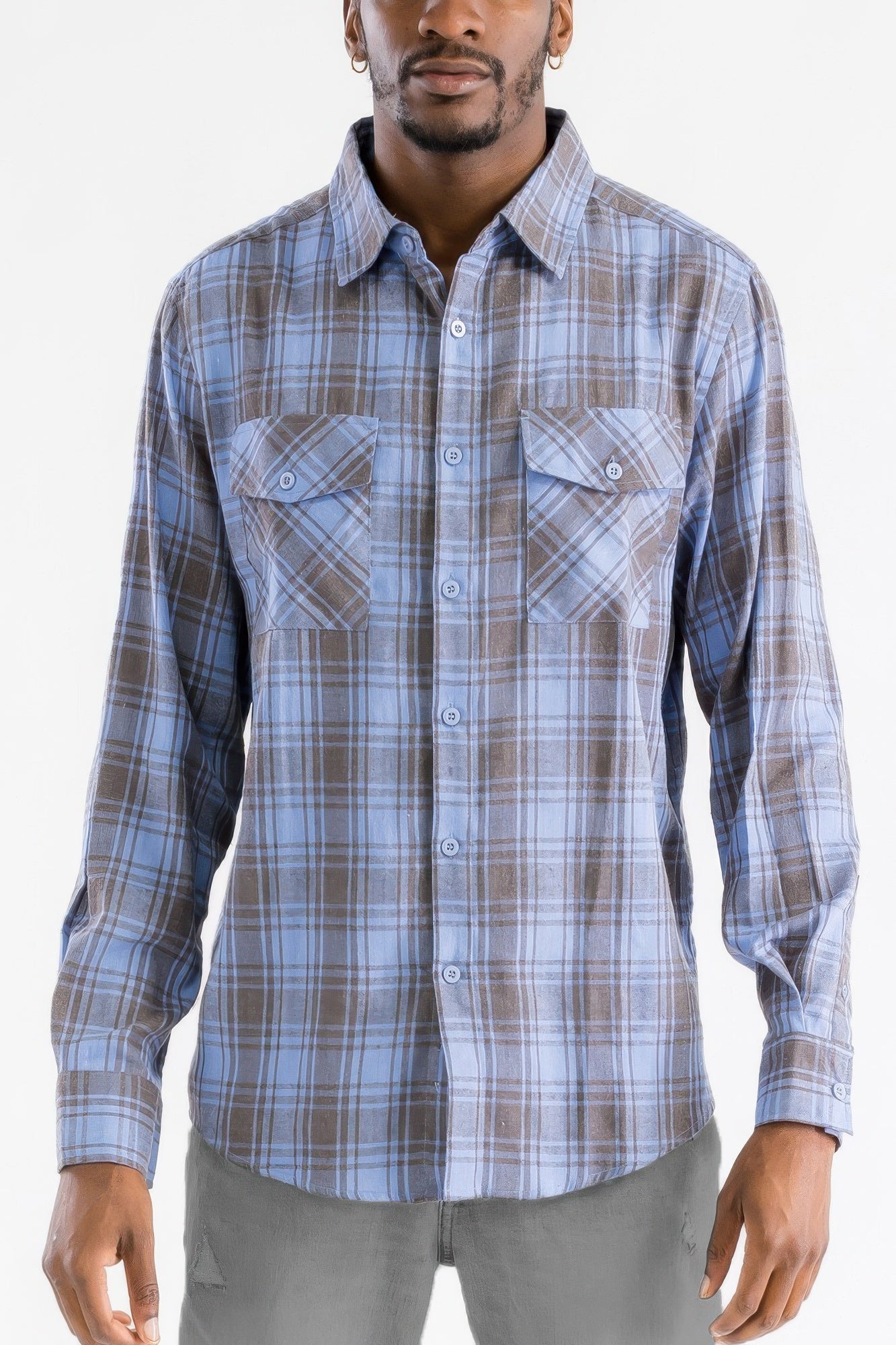 Long Sleeve Flannel Full Plaid Checkered Shirt - ZumBuys