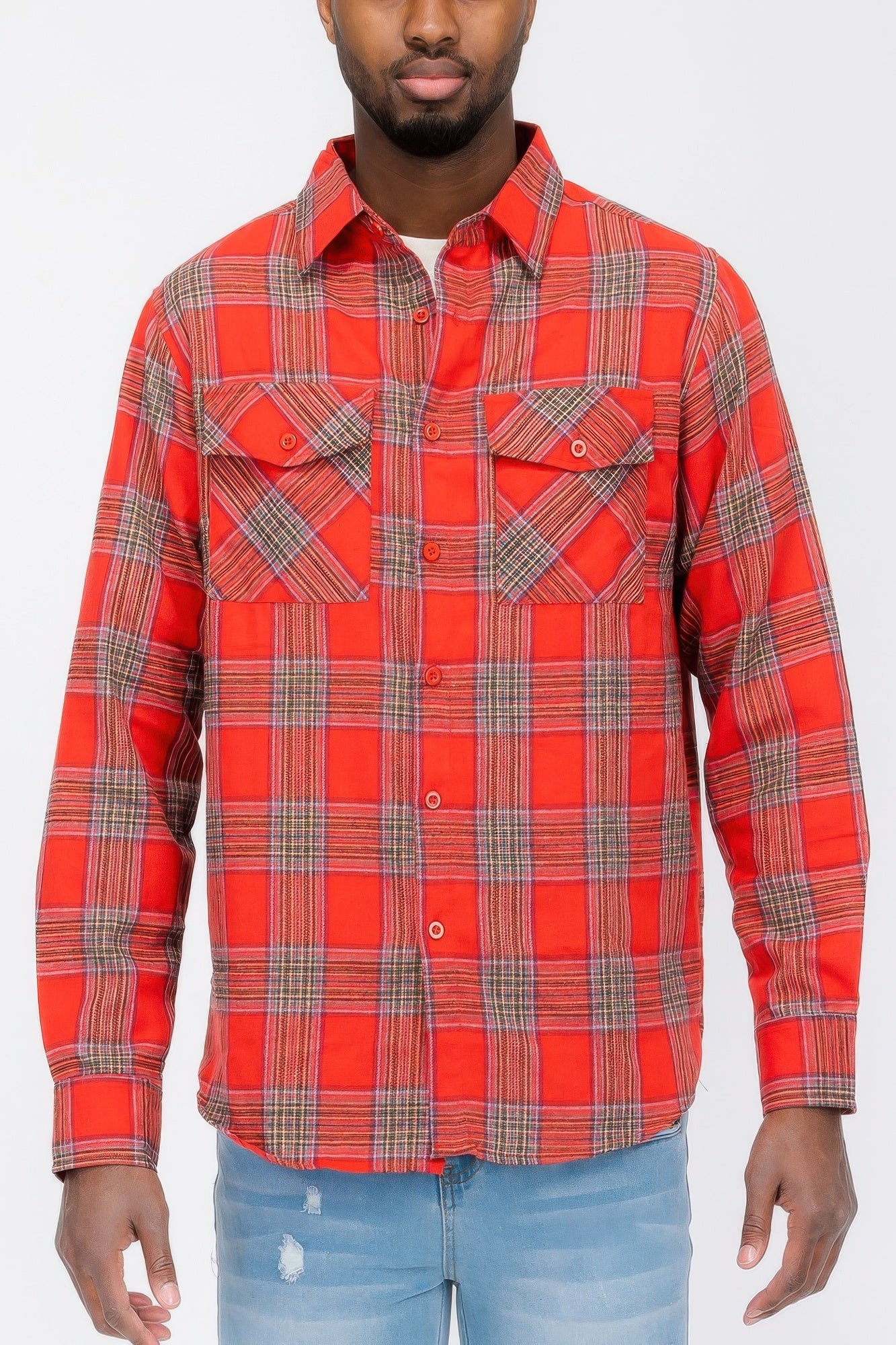 Long Sleeve Flannel Full Plaid Checkered Shirt - ZumBuys