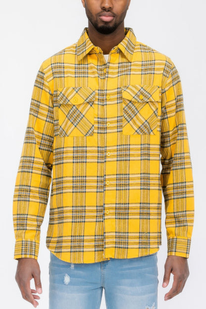 Long Sleeve Flannel Full Plaid Checkered Shirt - ZumBuys