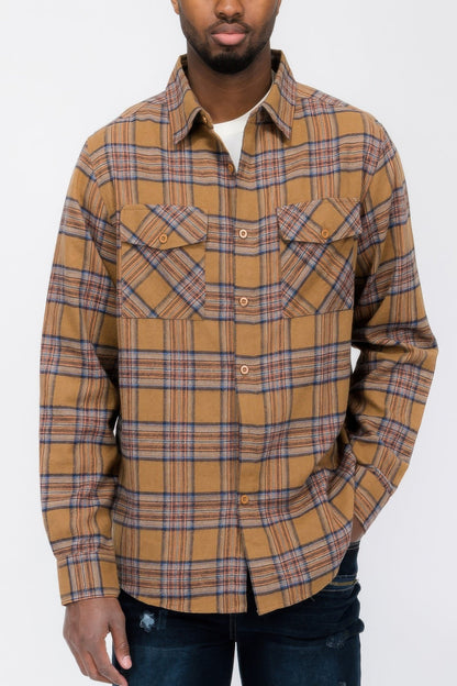 Long Sleeve Flannel Full Plaid Checkered Shirt - ZumBuys