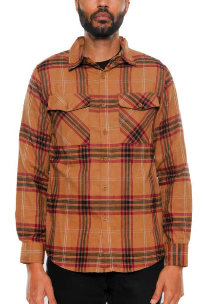 Long Sleeve Flannel Full Plaid Checkered Shirt - ZumBuys