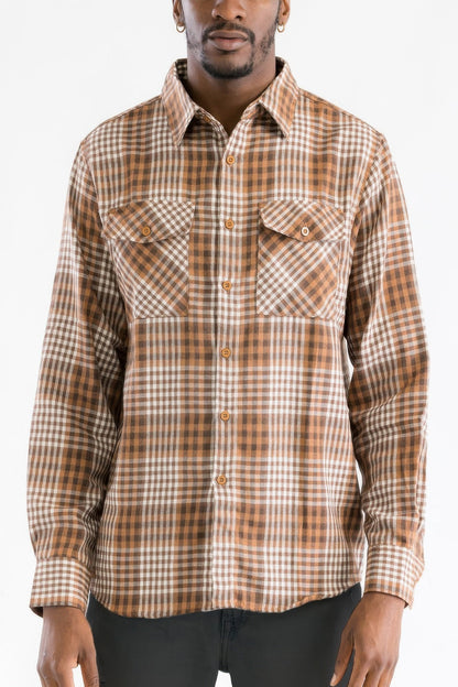 Long Sleeve Flannel Full Plaid Checkered Shirt - ZumBuys
