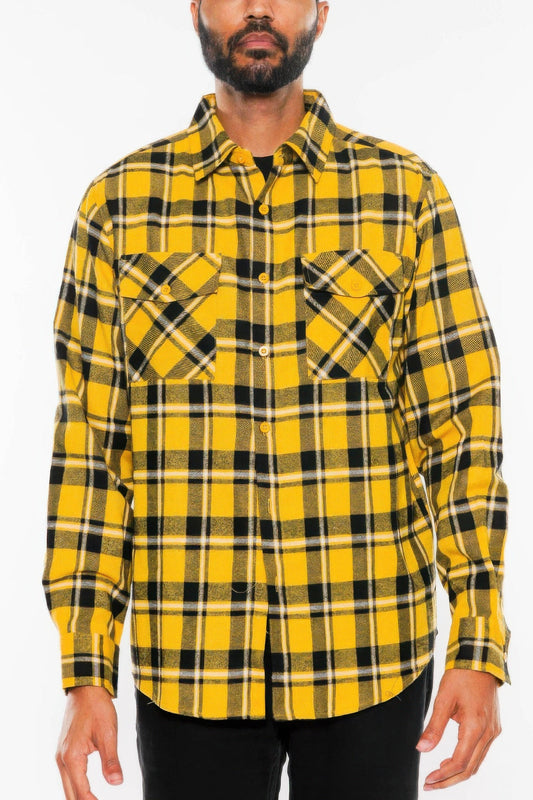 Long Sleeve Flannel Full Plaid Checkered Shirt - ZumBuys