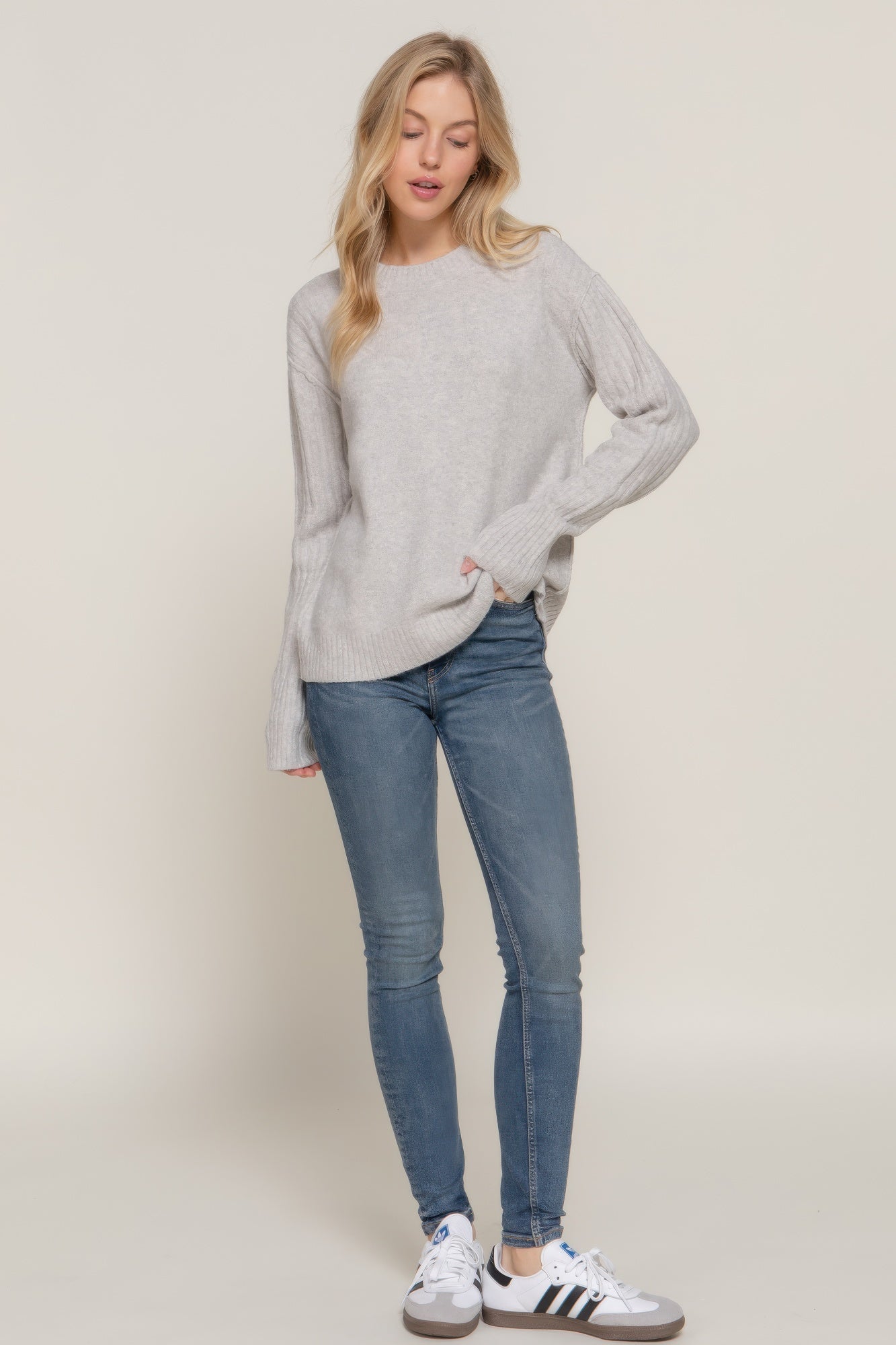 Long Sleeve Mock Neck Raised Seam Sweater - ZumBuys
