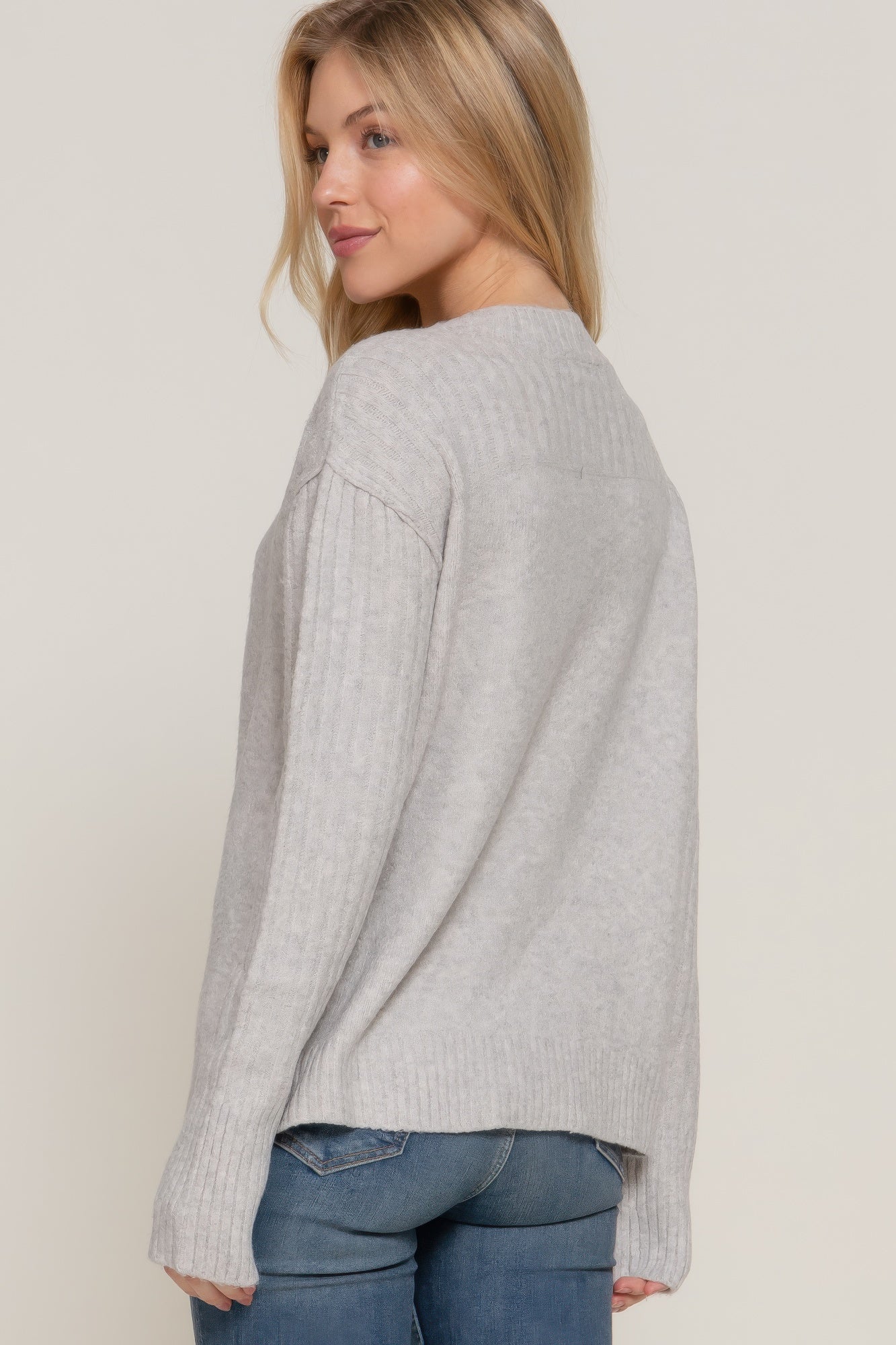 Long Sleeve Mock Neck Raised Seam Sweater - ZumBuys