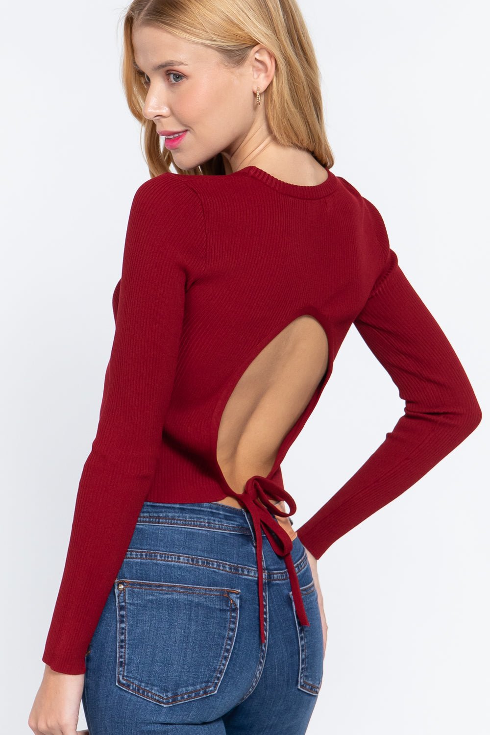 Long Sleeve Open Back Sweater Top - ZumBuys