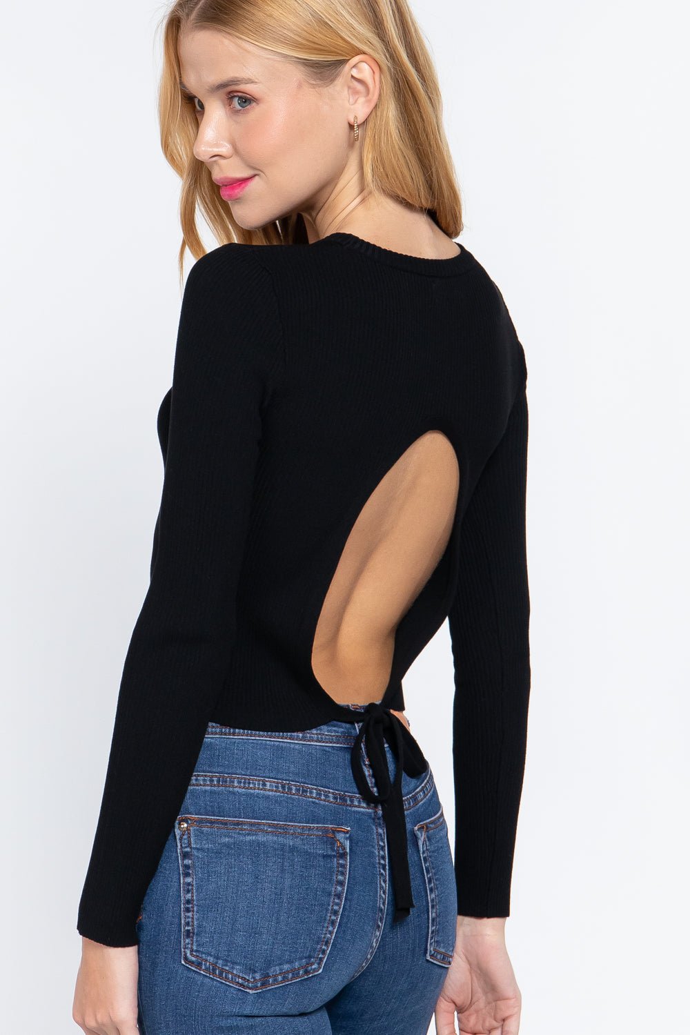 Long Sleeve Open Back Sweater Top - ZumBuys