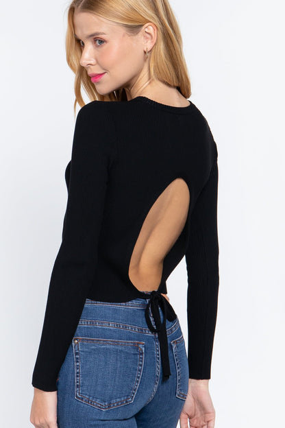 Long Sleeve Open Back Sweater Top - ZumBuys