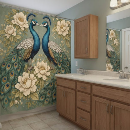 Magnolia Peacock Garden Shower Curtain - ZumBuys