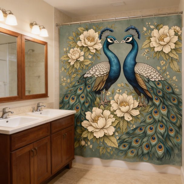 Magnolia Peacock Garden Shower Curtain - ZumBuys