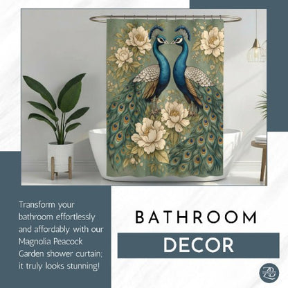 Magnolia Peacock Garden Shower Curtain - ZumBuys