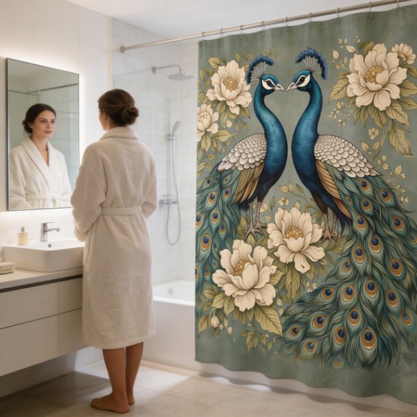 Magnolia Peacock Garden Shower Curtain - ZumBuys