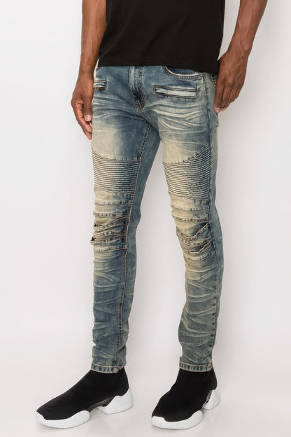 Men Creased Biker Denim Jeans - ZumBuys
