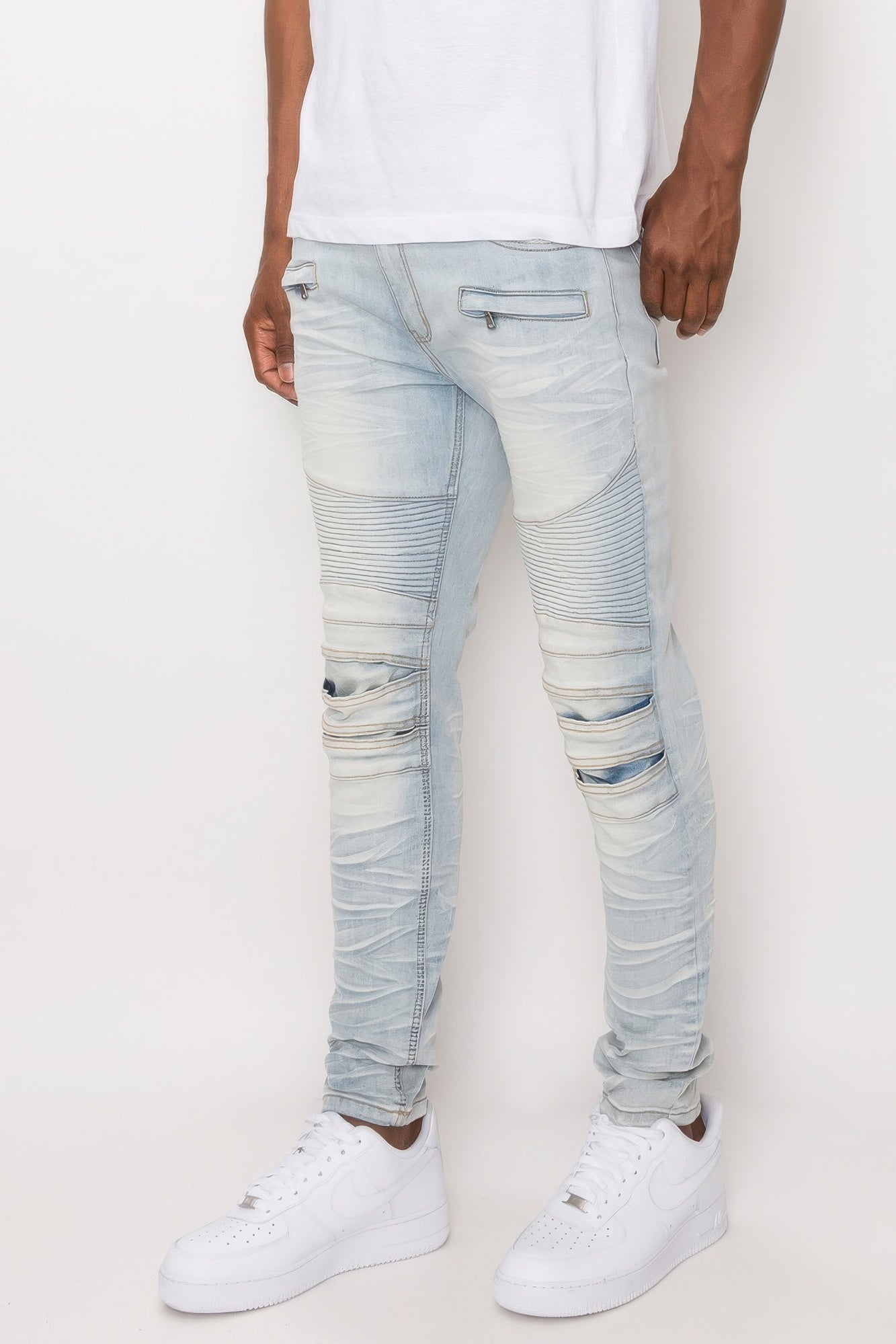 Men Creased Biker Denim Jeans - ZumBuys