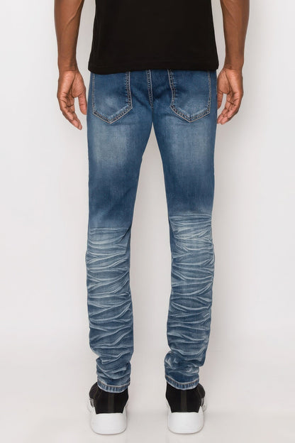 Men Creased Biker Denim Jeans - ZumBuys