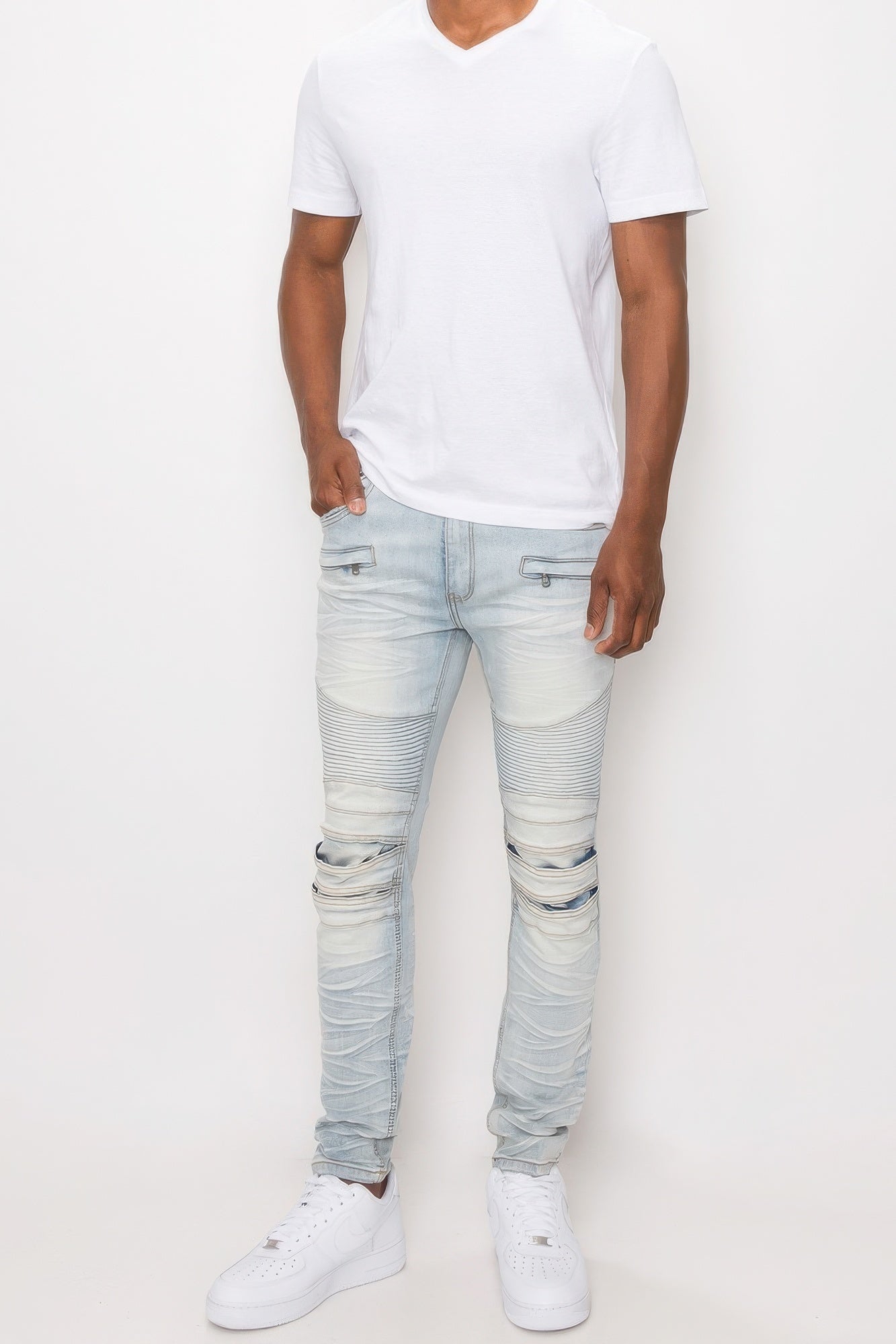 Men Creased Biker Denim Jeans - ZumBuys