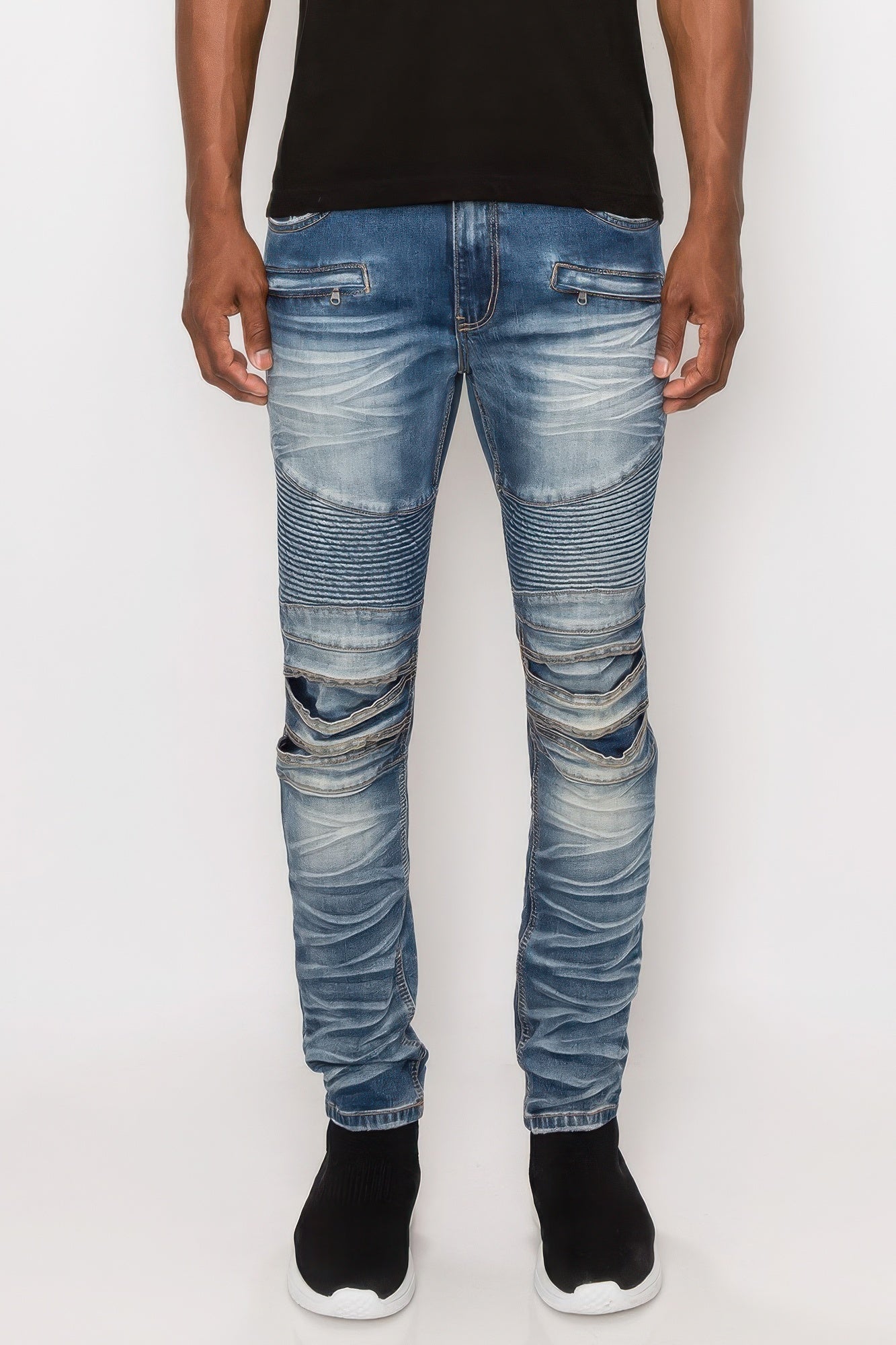 Men Creased Biker Denim Jeans - ZumBuys