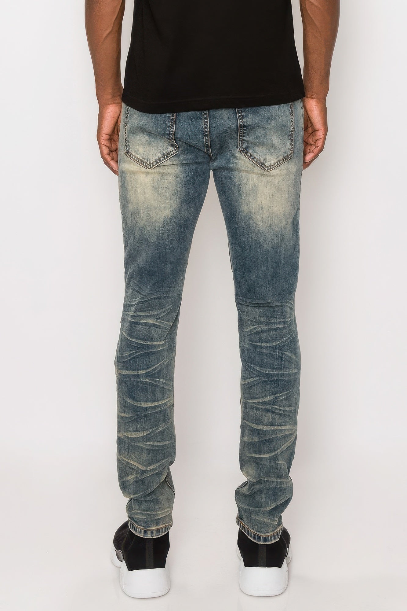 Men Creased Biker Denim Jeans - ZumBuys