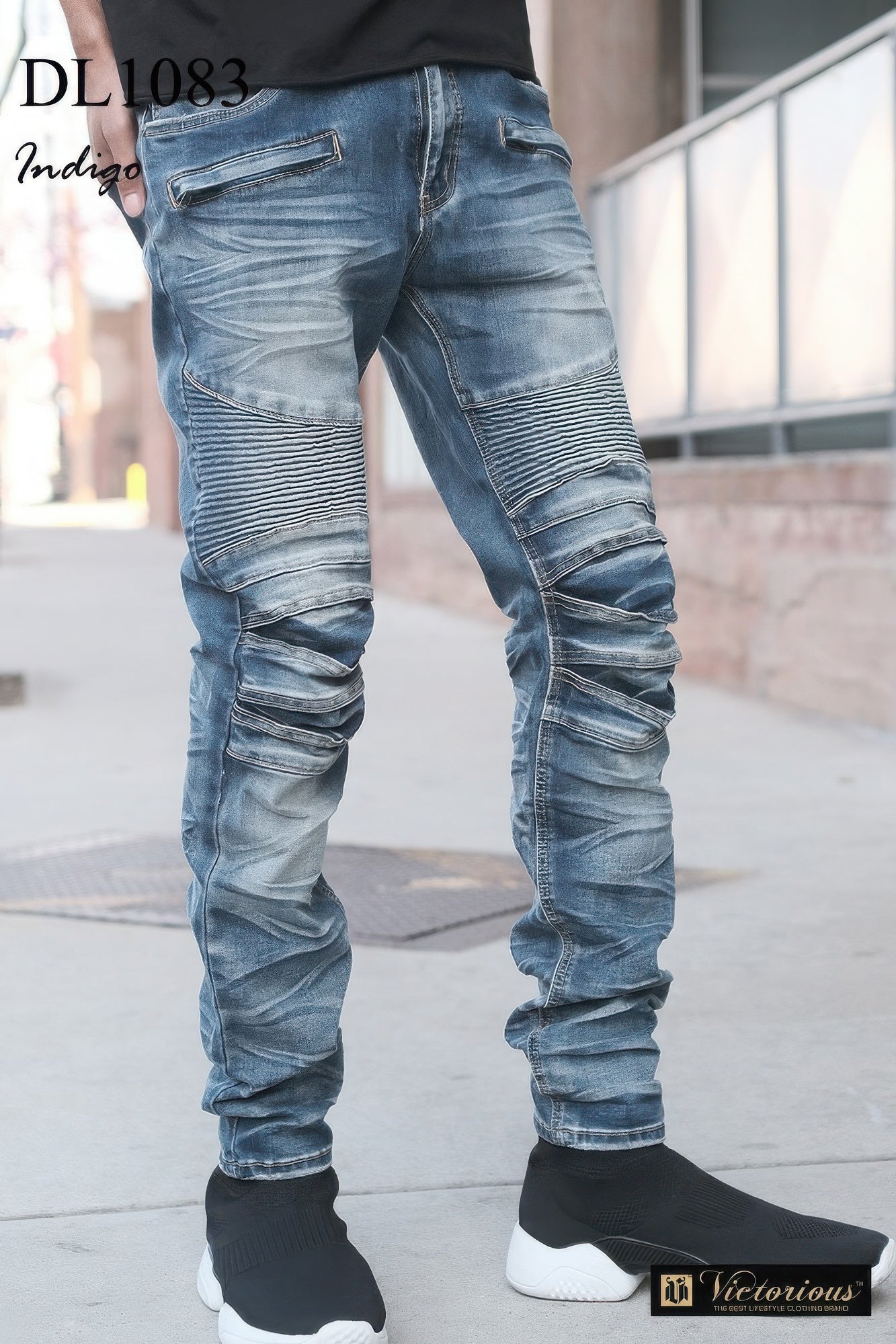 Men Creased Biker Denim Jeans - ZumBuys