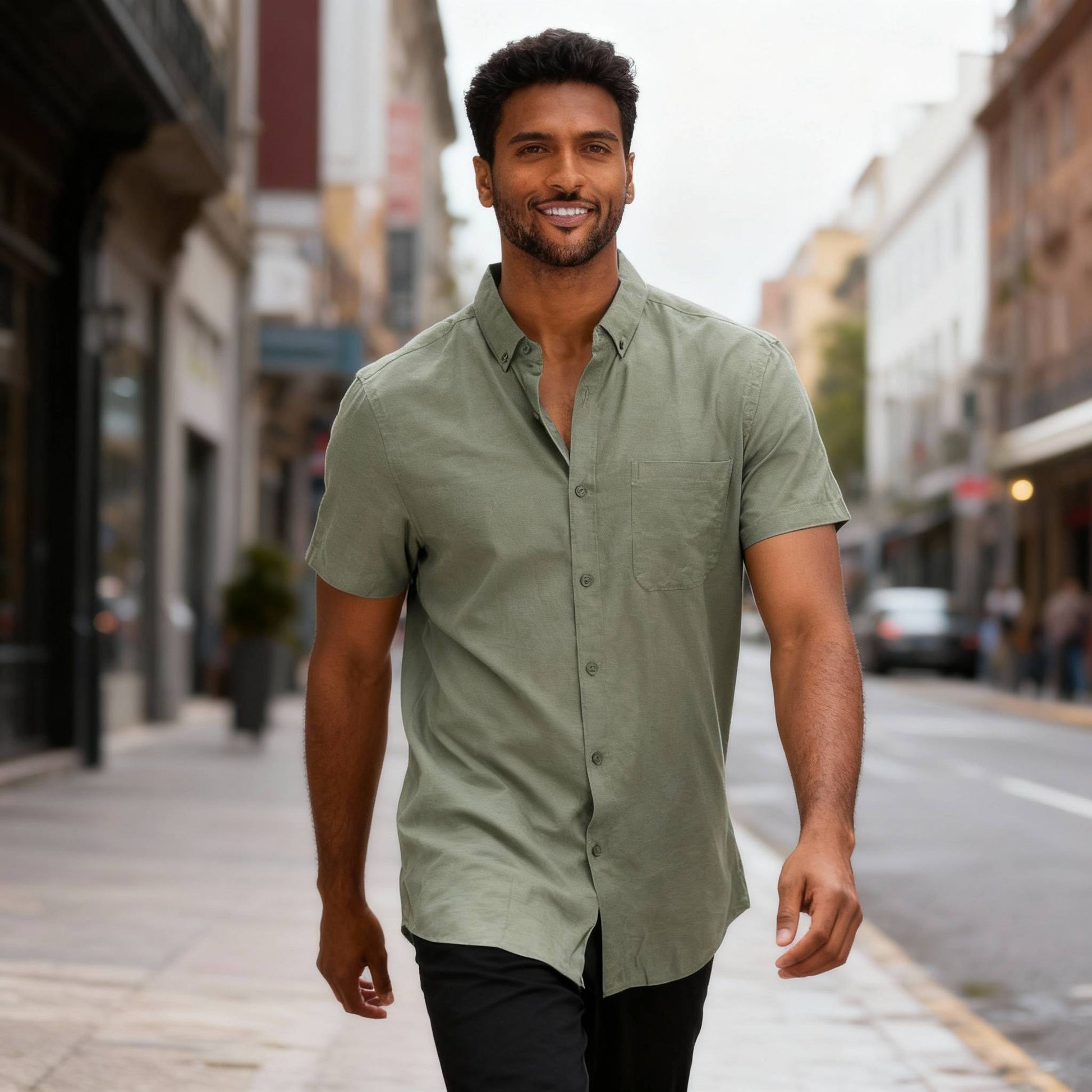 Men's Casual Short Sleeve Solid Shirts - ZumBuys