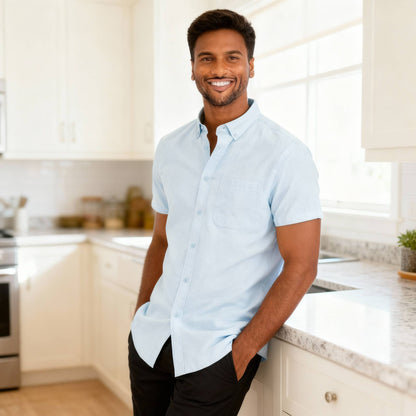 Men's Casual Short Sleeve Solid Shirts - ZumBuys